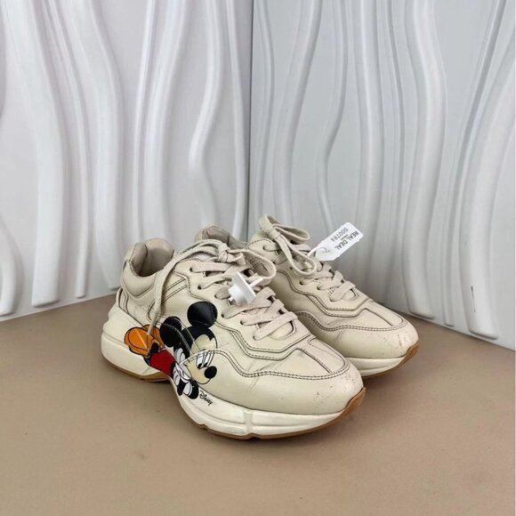 Gucci X Disney Mickey Mouse Leather Sneakers Cream - Picture 2 of 9